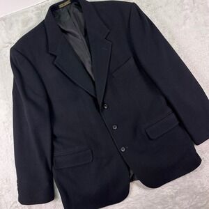 Oscar de la Renta Mens 46R Black Lambswool Cashmere Blend 3 Button Blazer Jacket